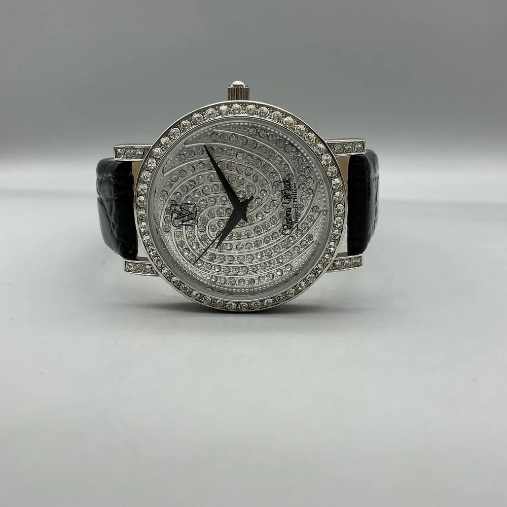 Victoria Wieck B9655 Womens Watch 38mm Silver Tone Crystals Leather New Battery